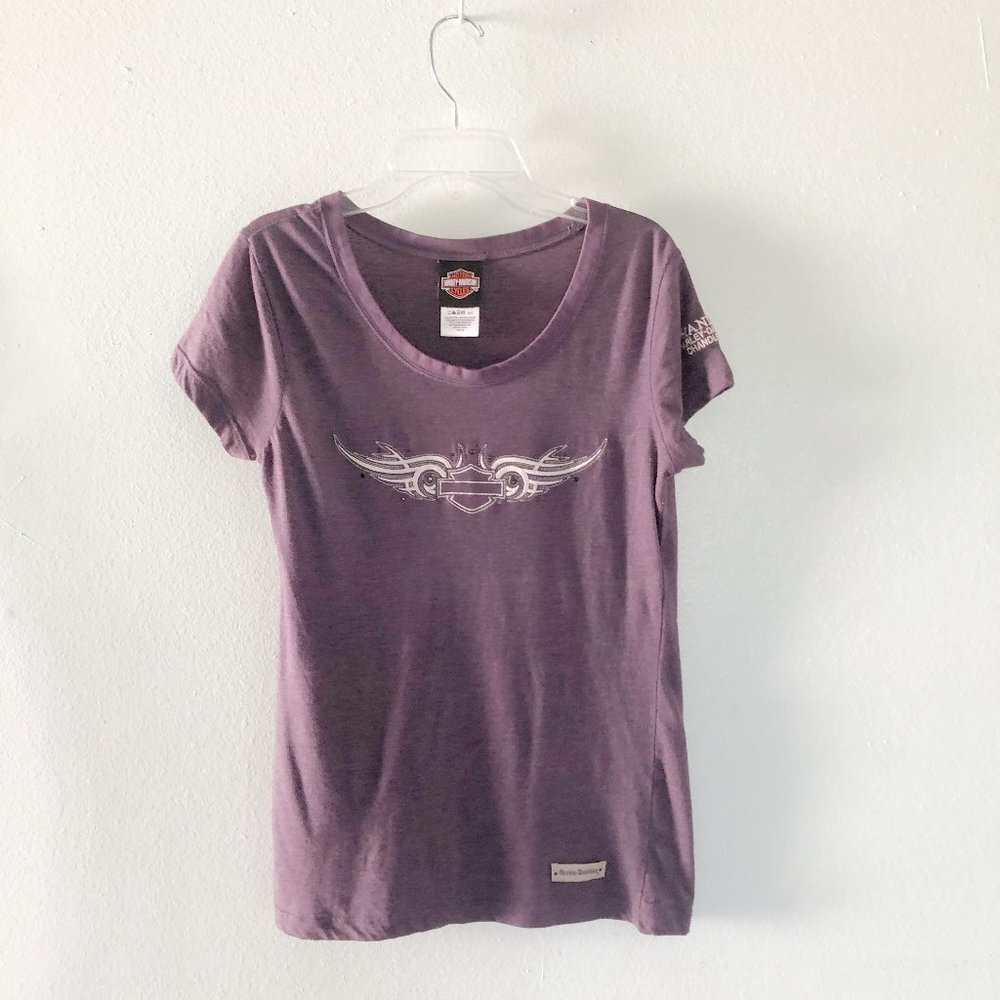 ⭐️ HARLEY DAVIDSON Purple Embroidered Tee Chandler AZ Size Small